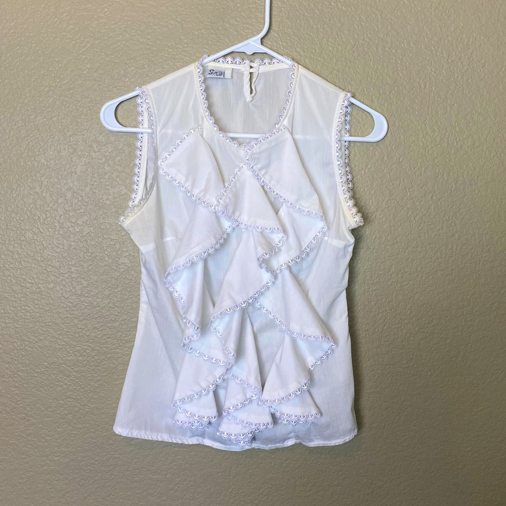 Sula Cotton Ruffle Front Dainty Lace Shell Tank